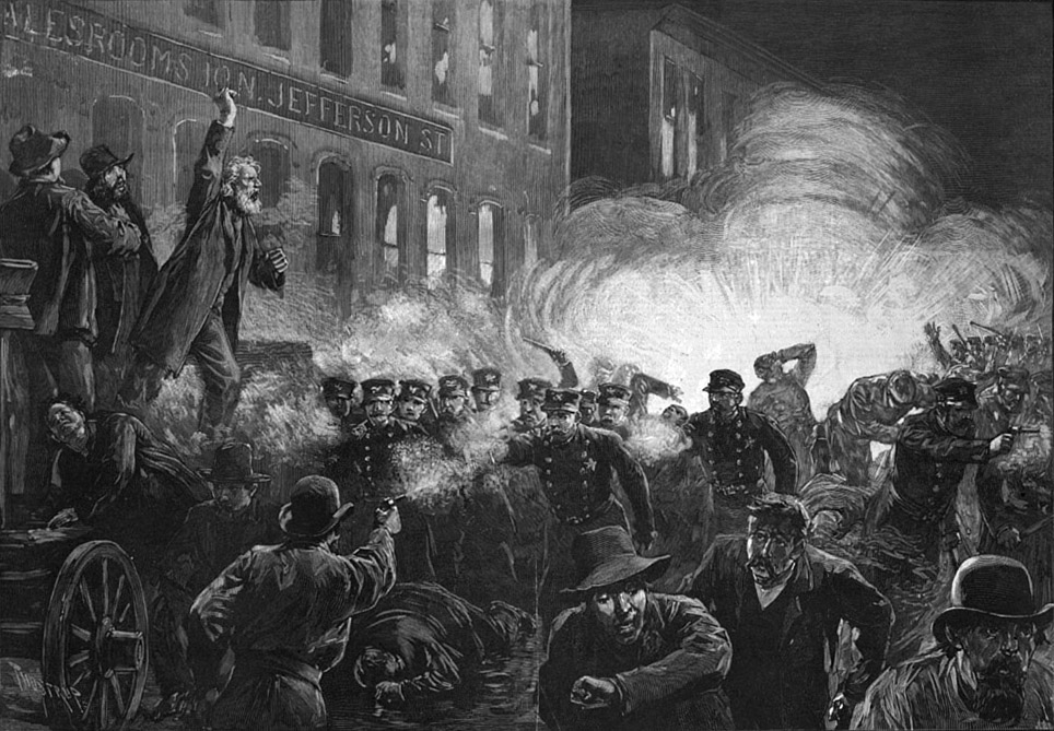 Demonstration auf dem Haymarket Square in Chicago, 1. Mai 1886 (Credits: Thure de Thulstrup / Public Domain; via Wikimedia Commons)