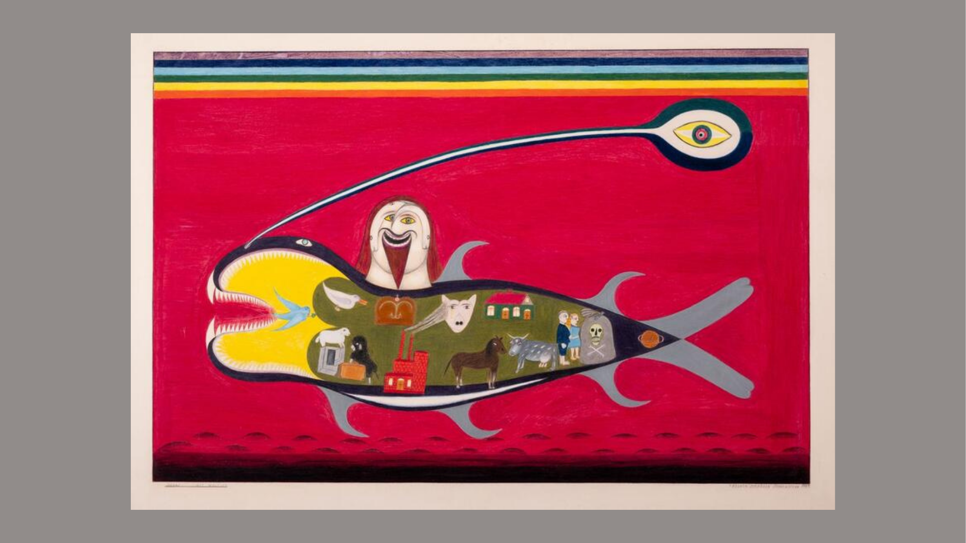 Friedrich Schröder-Sonnenstern, »Jonas mit Walfisch«, 1954, 70 x 100 cm, Buntstift auf Karton 