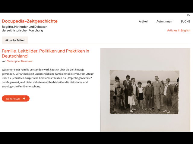 Screenshot der Homepage von Docupedia Zeitgeschichte