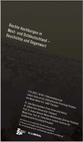 Flyercover zur Podiumsdiskussion "Rechte Hochburgeb" am 11.12.2025 in Potsdam