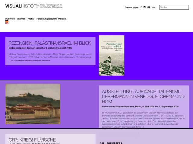 Startseite der Website: Visual History
