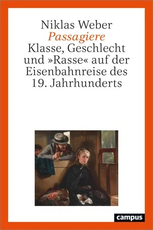 Buchcover "Passagiere", das zwei Reisende in einem Eisenbahnwagon zeigt.