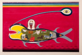 Friedrich Schröder-Sonnenstern, »Jonas mit Walfisch«, 1954, 70 x 100 cm, Buntstift auf Karton 